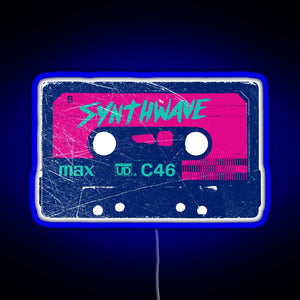 Synthwave Retrowave Aesthetic Vintage Drive Laser Cassette design RGB neon sign blue