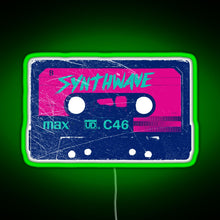 Load image into Gallery viewer, Synthwave Retrowave Aesthetic Vintage Drive Laser Cassette design RGB neon sign green