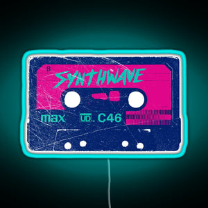 Synthwave Retrowave Aesthetic Vintage Drive Laser Cassette design RGB neon sign lightblue 