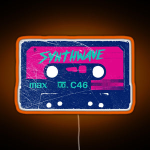 Synthwave Retrowave Aesthetic Vintage Drive Laser Cassette design RGB neon sign orange