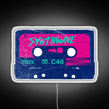 Load image into Gallery viewer, Synthwave Retrowave Aesthetic Vintage Drive Laser Cassette design RGB neon sign white 