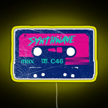 Load image into Gallery viewer, Synthwave Retrowave Aesthetic Vintage Drive Laser Cassette design RGB neon sign yellow