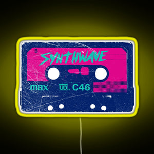 Synthwave Retrowave Aesthetic Vintage Drive Laser Cassette design RGB neon sign yellow
