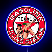 Load image into Gallery viewer, Texaco gasoline pin up vintage sign RGB neon sign blue