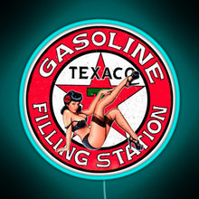 Load image into Gallery viewer, Texaco gasoline pin up vintage sign RGB neon sign lightblue 