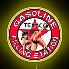 Load image into Gallery viewer, Texaco gasoline pin up vintage sign RGB neon sign yellow