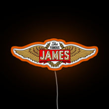 Load image into Gallery viewer, The James Motorcycles Wings RGB neon sign orange