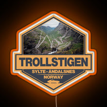 Load image into Gallery viewer, Trollstigen Norway Travel Art Badge RGB neon sign orange