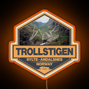 Trollstigen Norway Travel Art Badge RGB neon sign orange