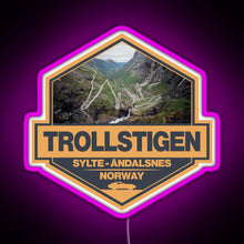 Load image into Gallery viewer, Trollstigen Norway Travel Art Badge RGB neon sign  pink