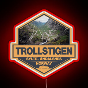 Trollstigen Norway Travel Art Badge RGB neon sign red