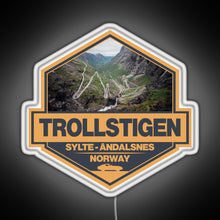 Load image into Gallery viewer, Trollstigen Norway Travel Art Badge RGB neon sign white 
