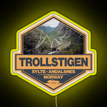 Load image into Gallery viewer, Trollstigen Norway Travel Art Badge RGB neon sign yellow