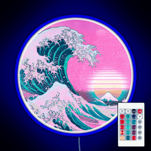 Load image into Gallery viewer, Vaporwave Great Wave Off Kanagawa Aesthetic Retro Sunset RGB neon sign remote