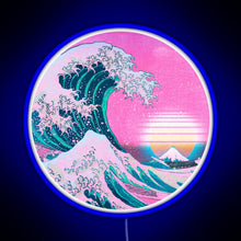 Load image into Gallery viewer, Vaporwave Great Wave Off Kanagawa Aesthetic Retro Sunset RGB neon sign blue