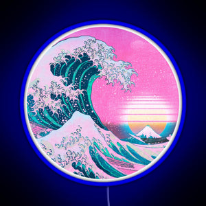 Vaporwave Great Wave Off Kanagawa Aesthetic Retro Sunset RGB neon sign blue