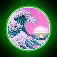 Load image into Gallery viewer, Vaporwave Great Wave Off Kanagawa Aesthetic Retro Sunset RGB neon sign green