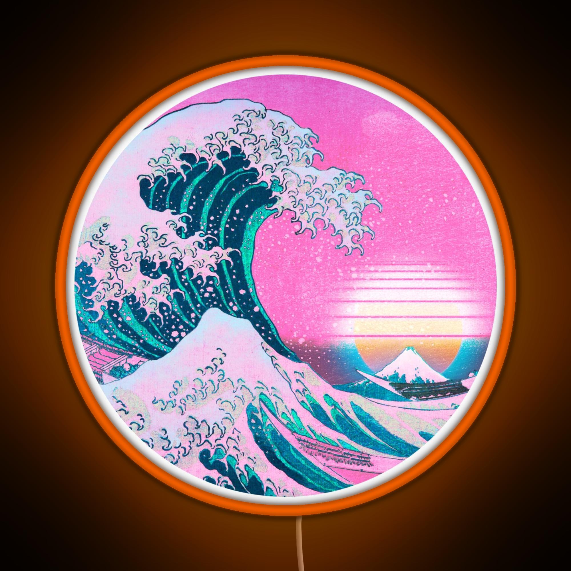 Vaporwave Great Wave Off Kanagawa Aesthetic Retro Sunset Rgb Neon Sign
