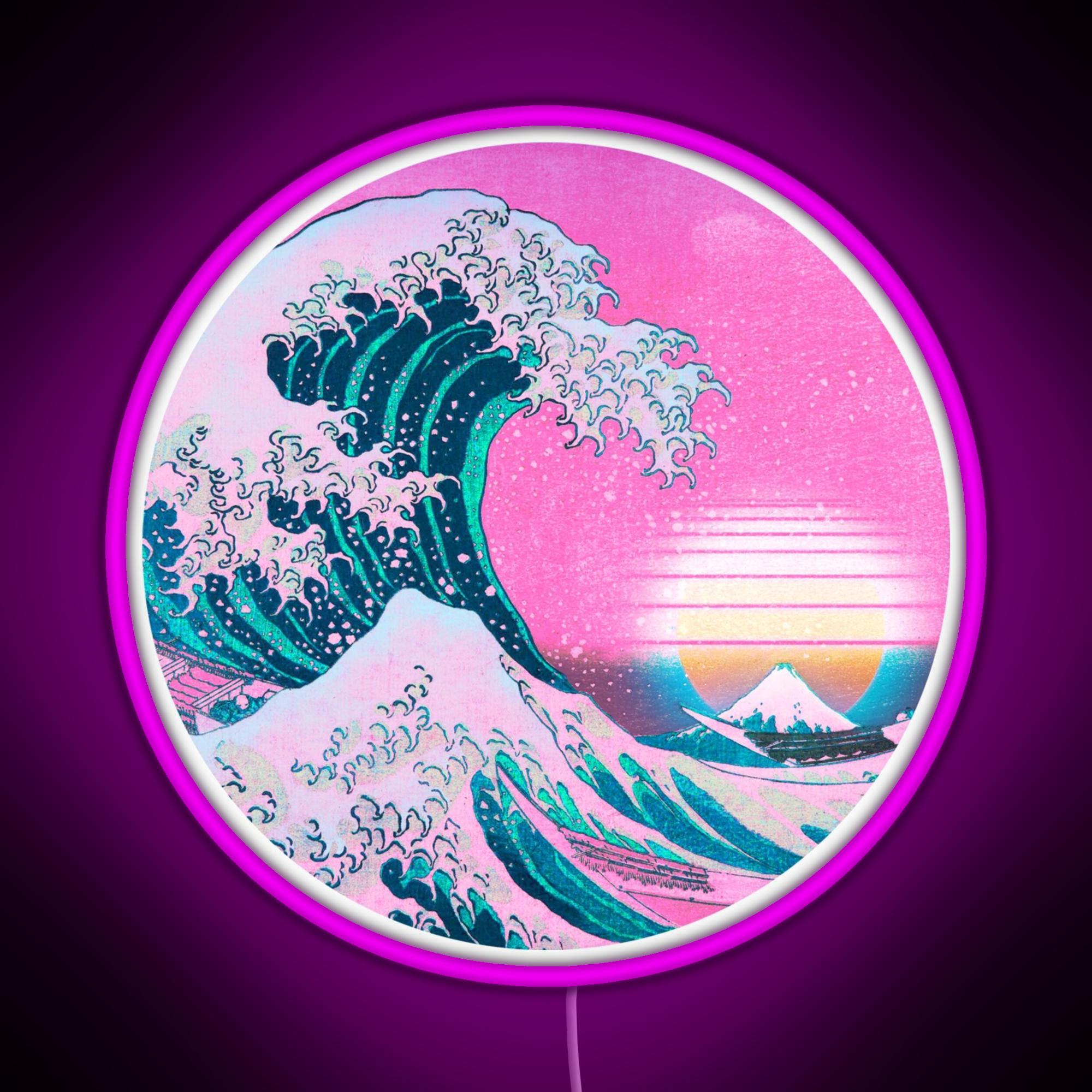 Vaporwave Great Wave Off Kanagawa Aesthetic Retro Sunset Rgb Neon Sign