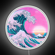 Load image into Gallery viewer, Vaporwave Great Wave Off Kanagawa Aesthetic Retro Sunset RGB neon sign white 