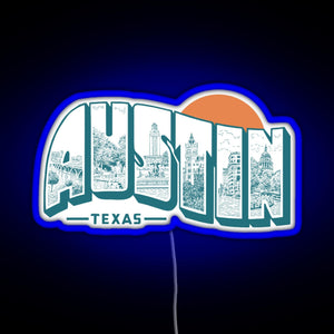 Vintage Austin Texas RGB neon sign blue