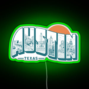 Vintage Austin Texas RGB neon sign green