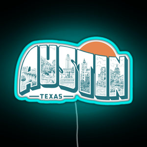 Vintage Austin Texas RGB neon sign lightblue 