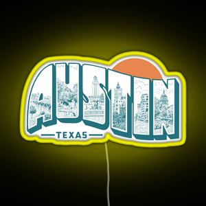 Vintage Austin Texas RGB neon sign yellow