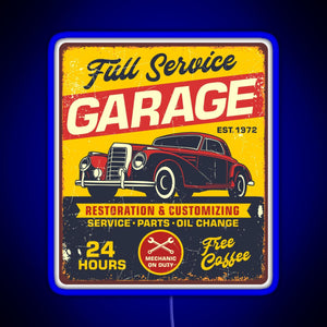 Vintage Full Service Garage Sign RGB neon sign blue
