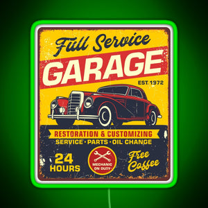 Vintage Full Service Garage Sign RGB neon sign green