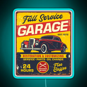 Vintage Full Service Garage Sign RGB neon sign lightblue 