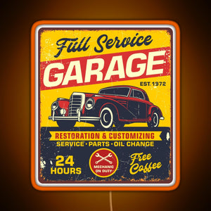 Vintage Full Service Garage Sign RGB neon sign orange