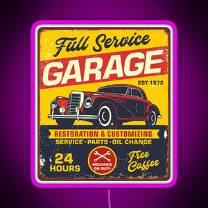Vintage Full Service Garage Sign RGB neon sign  pink