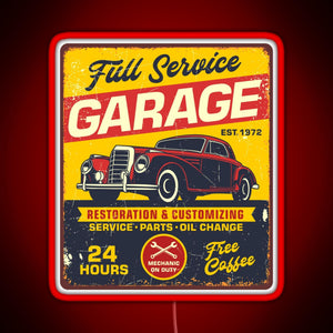 Vintage Full Service Garage Sign RGB neon sign red
