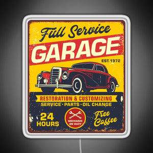 Vintage Full Service Garage Sign RGB neon sign white 
