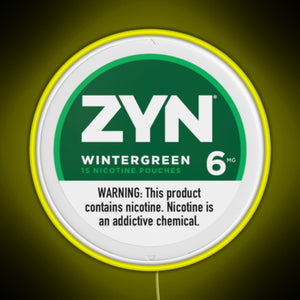 Zyn Wintergreen 6mg RGB neon sign yellow